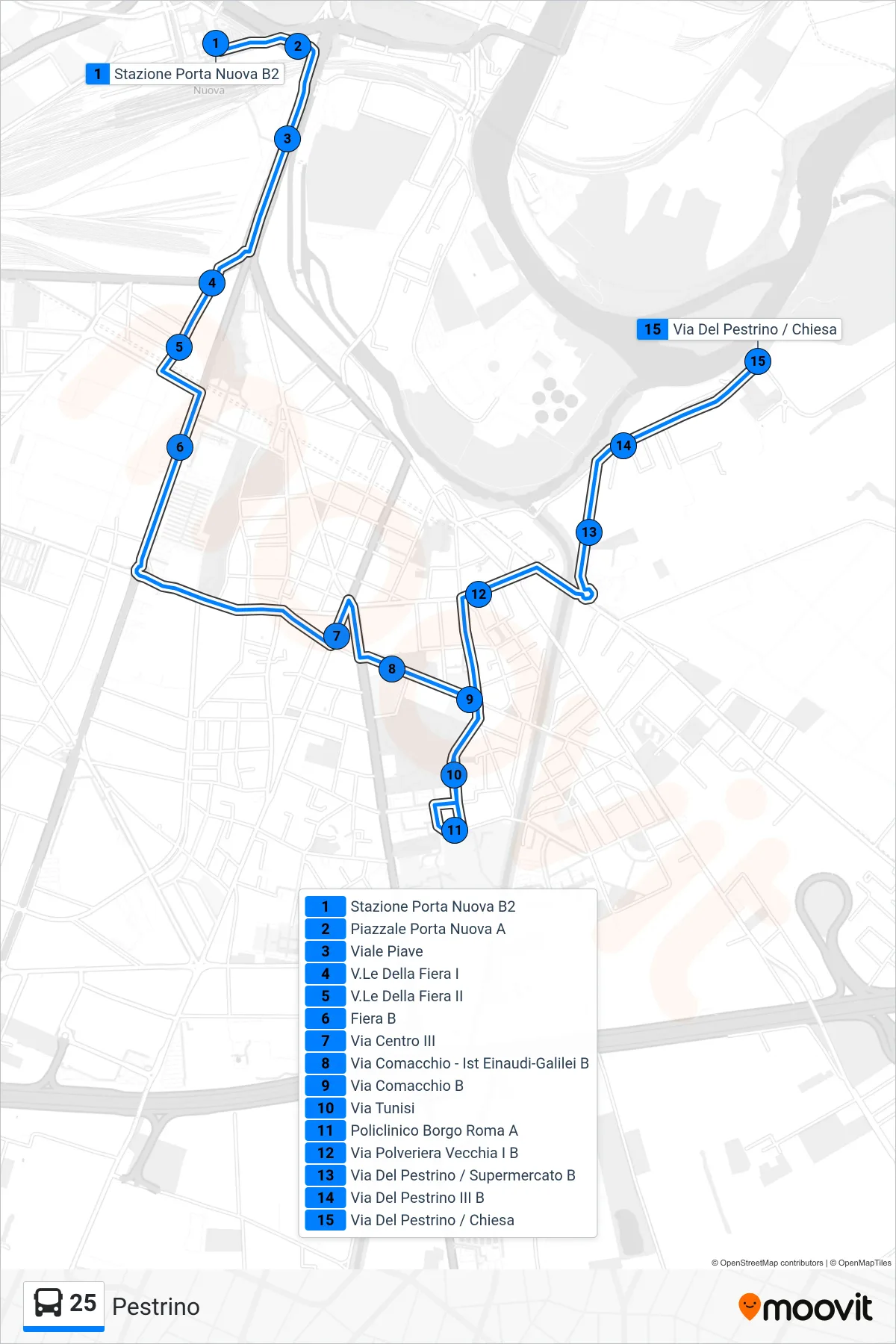 Linea 25  bus (Pestrino) - Percorsi e fermate sulla mappa