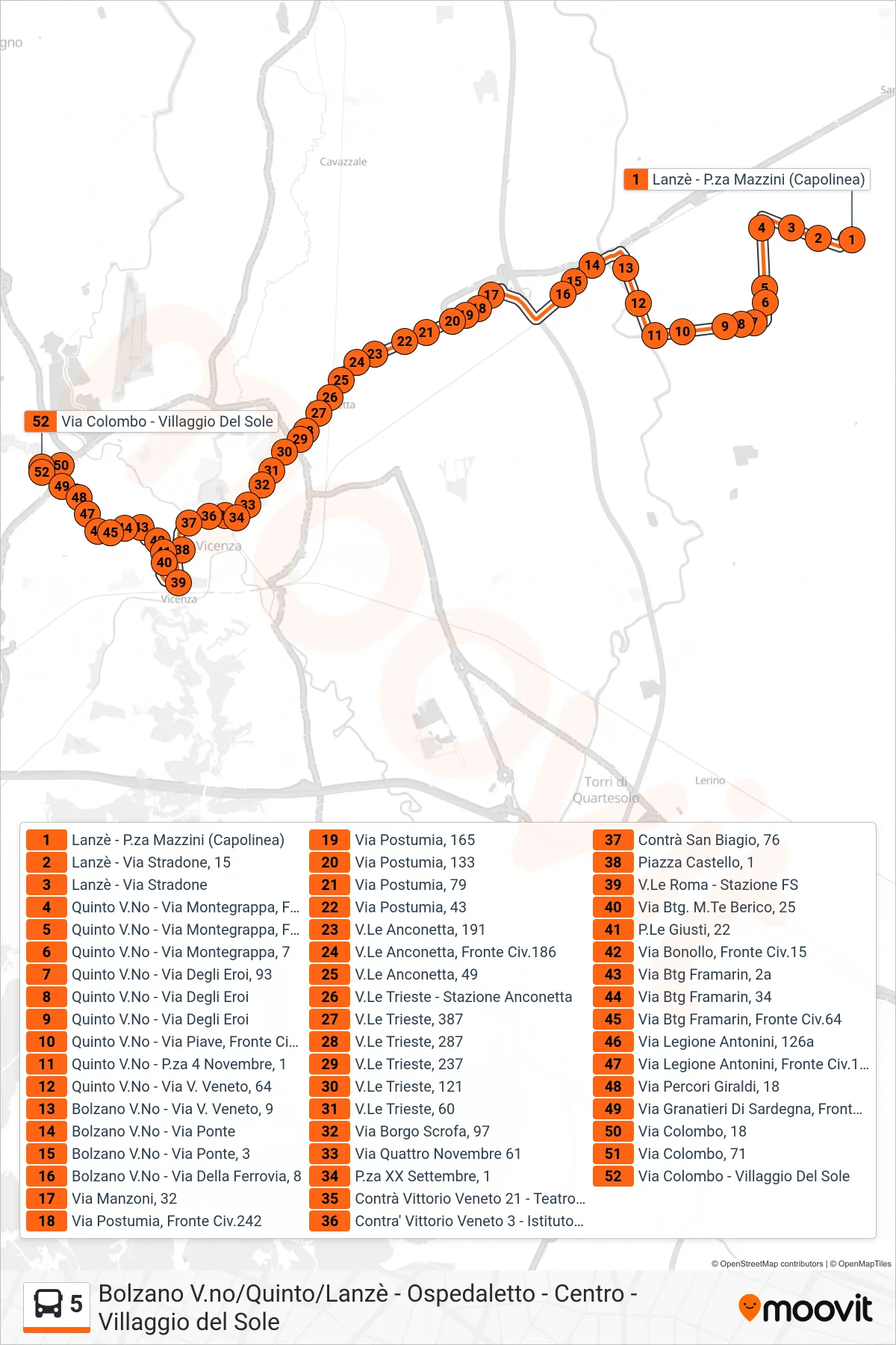 Linea 5  bus (Lanze' > Villaggio Del Sole) - Percorsi e fermate sulla mappa