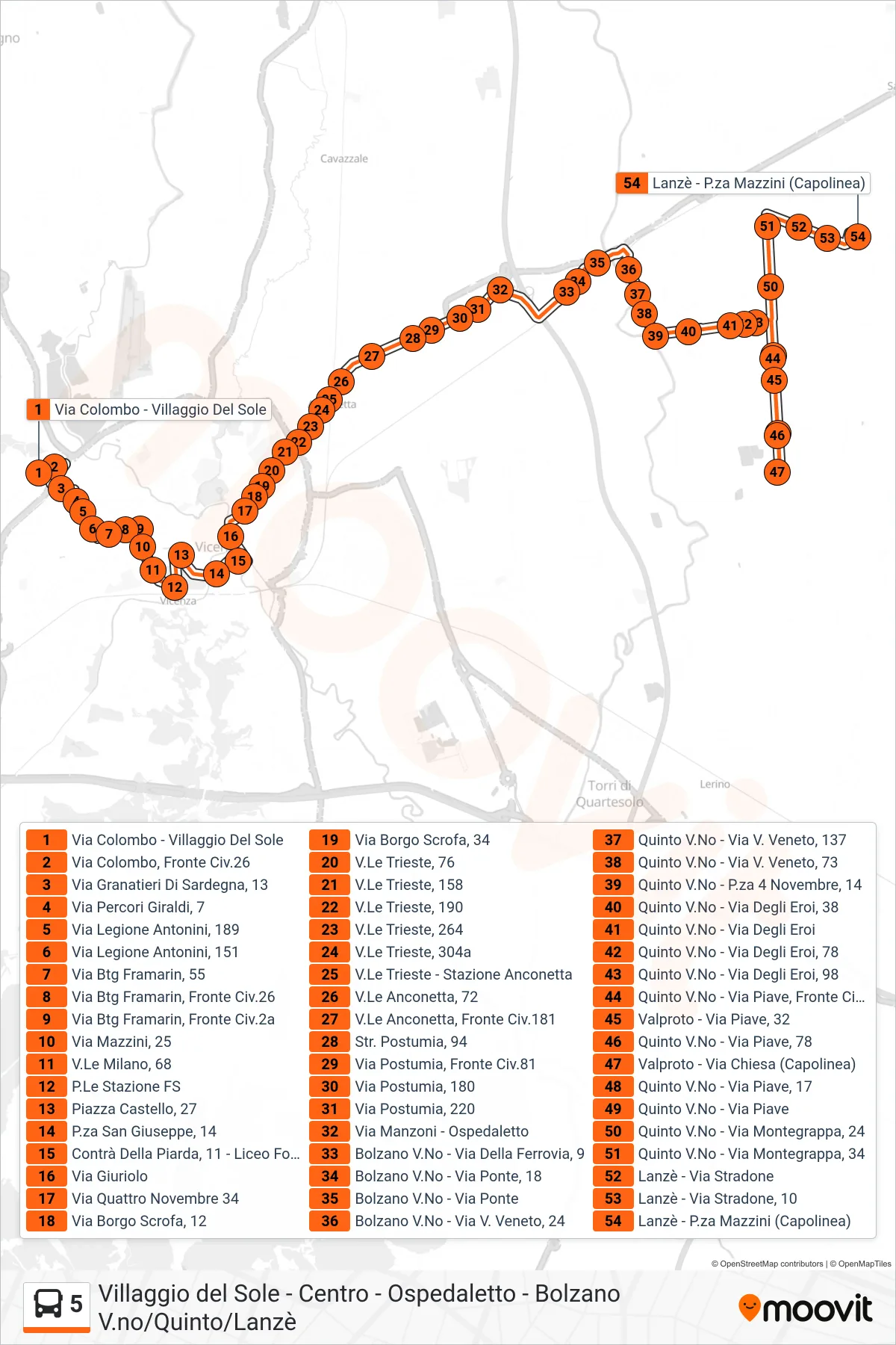 Linea 5  bus (Villaggio Del Sole > Valproto > Lanze') - Percorsi e fermate sulla mappa