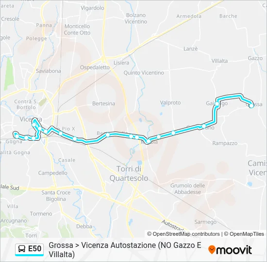 Percorso linea bus E50