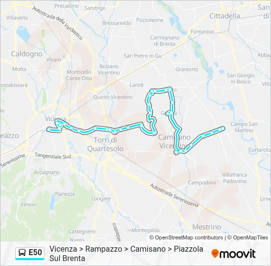 Percorso linea bus E50