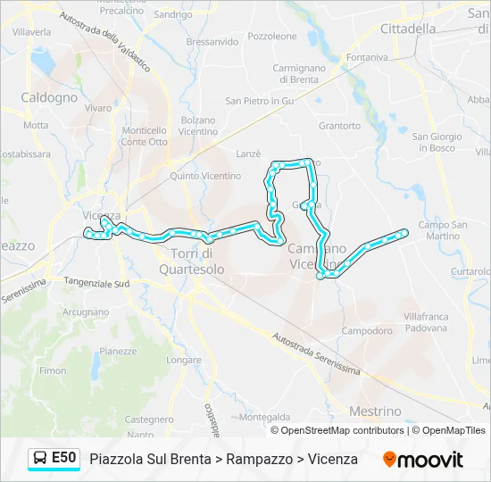 Percorso linea bus E50