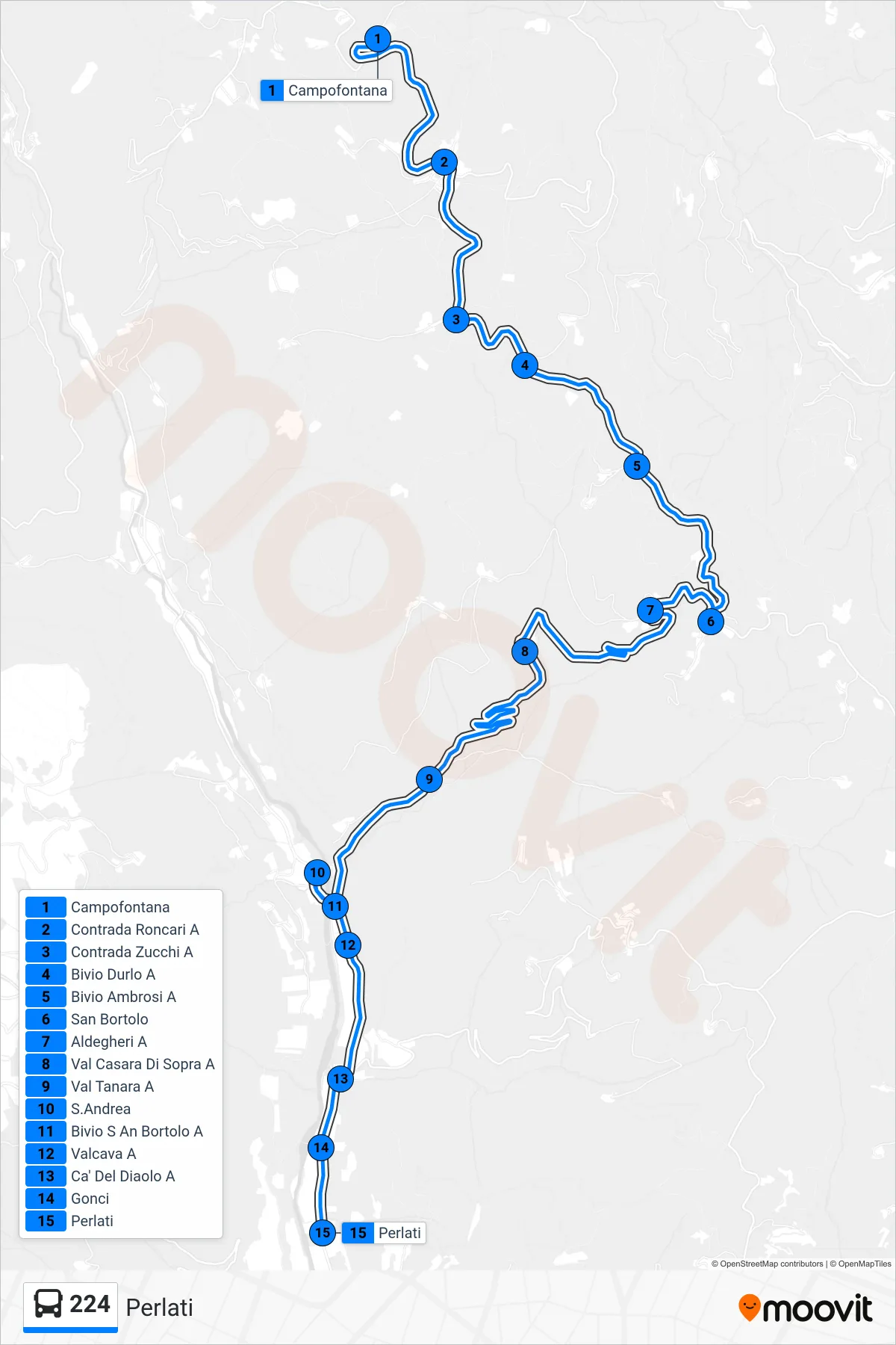 Linea 224 bus (Perlati) - Percorsi e fermate sulla mappa