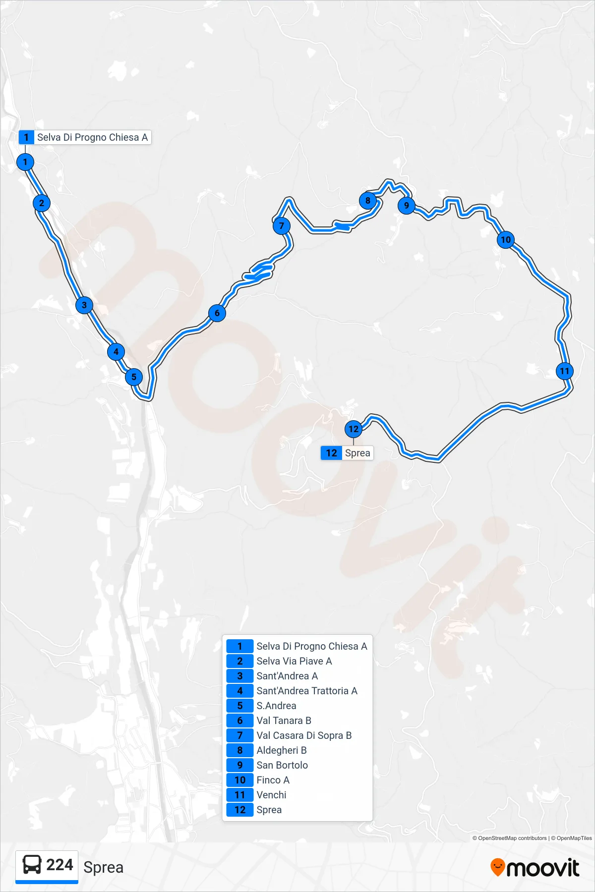 Linea 224  bus (Sprea) - Percorsi e fermate sulla mappa