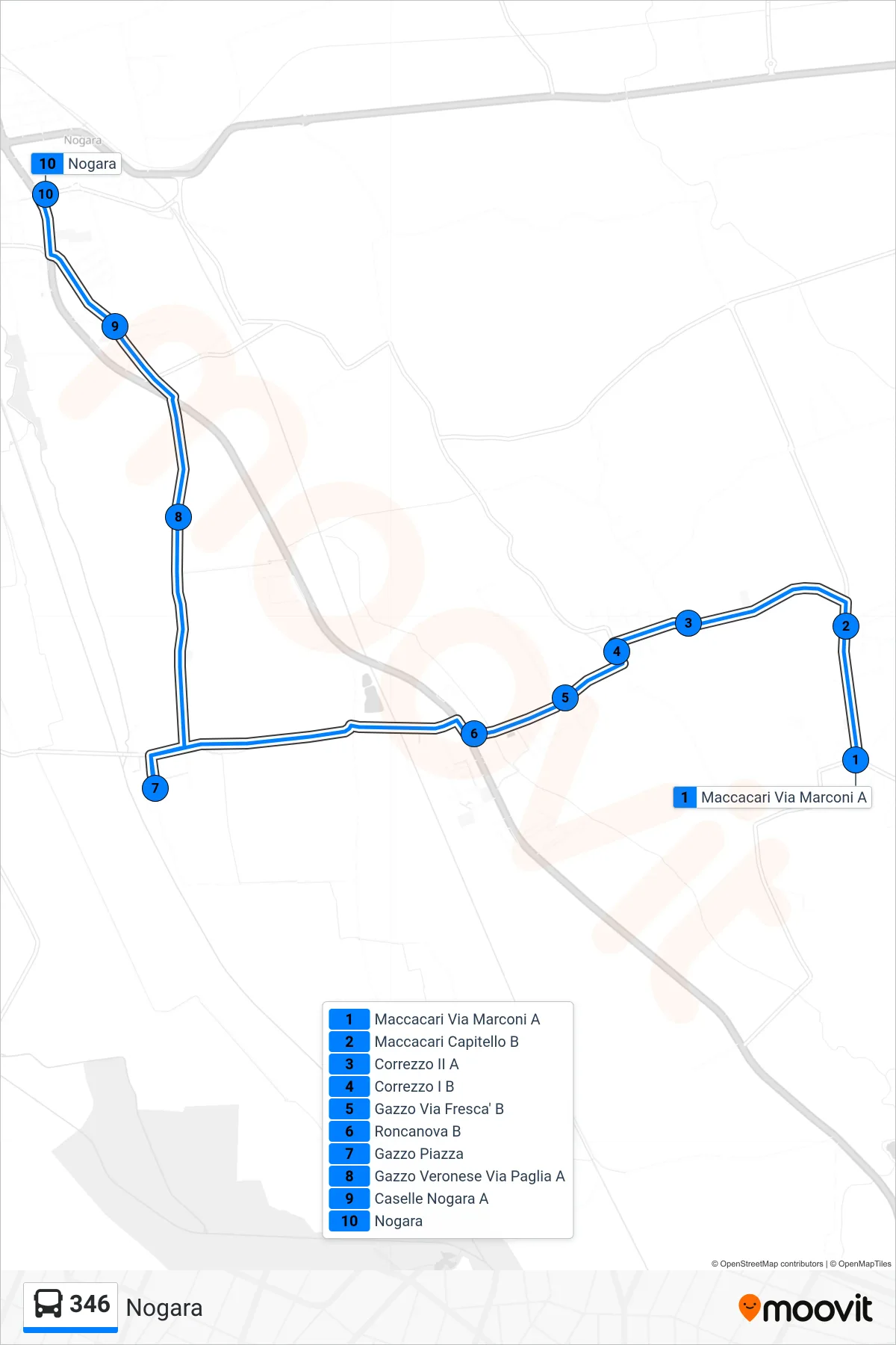 Linea 346 bus (Nogara) - Percorsi e fermate sulla mappa