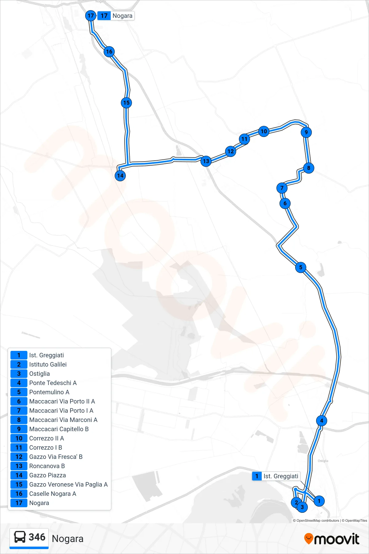 Linea 346  bus (Nogara) - Percorsi e fermate sulla mappa