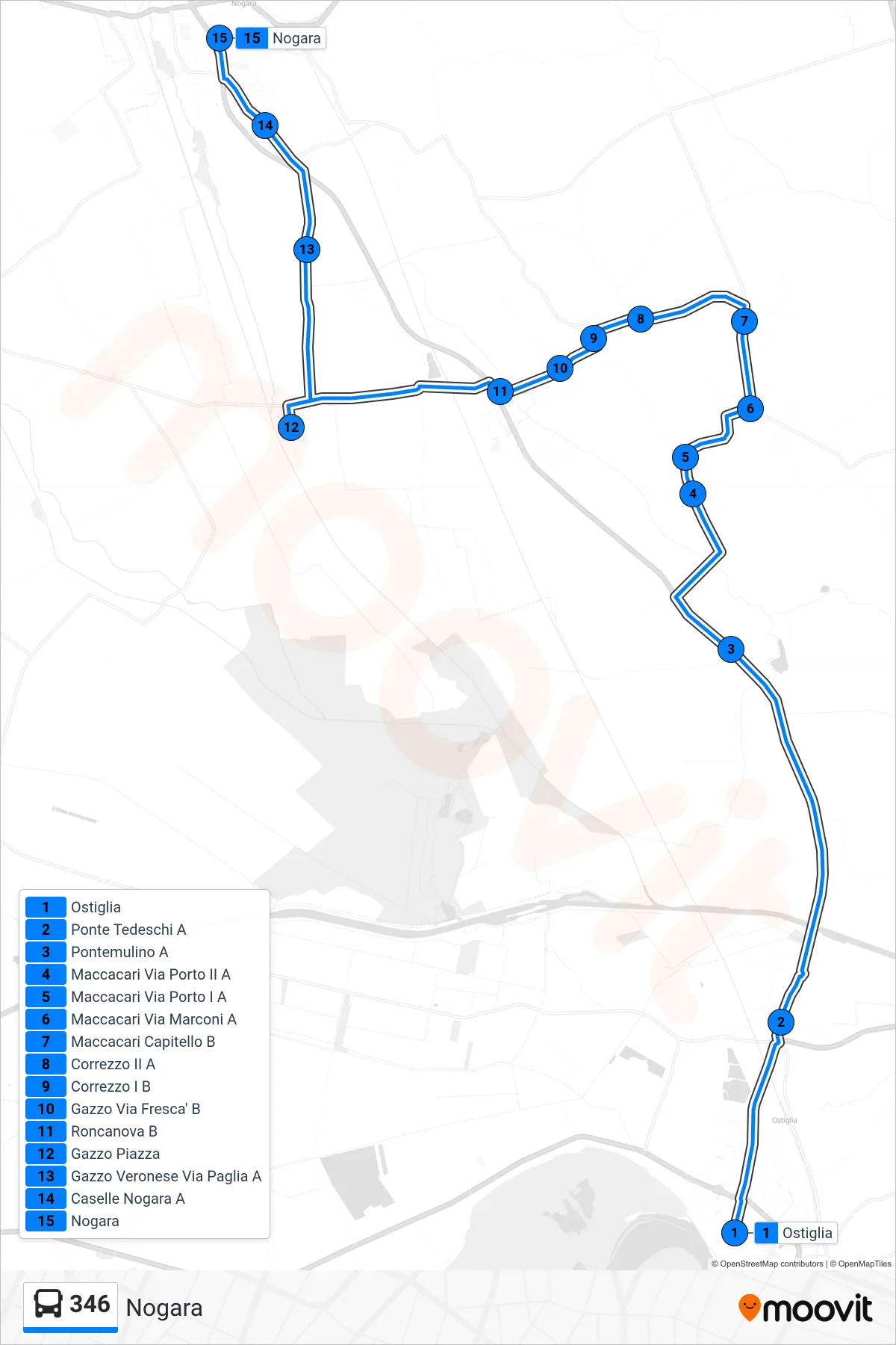 Linea 346  bus (Nogara) - Percorsi e fermate sulla mappa
