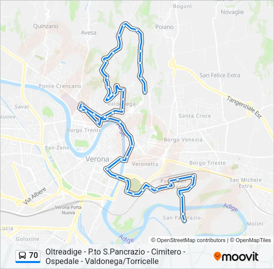70 Bus Line Map