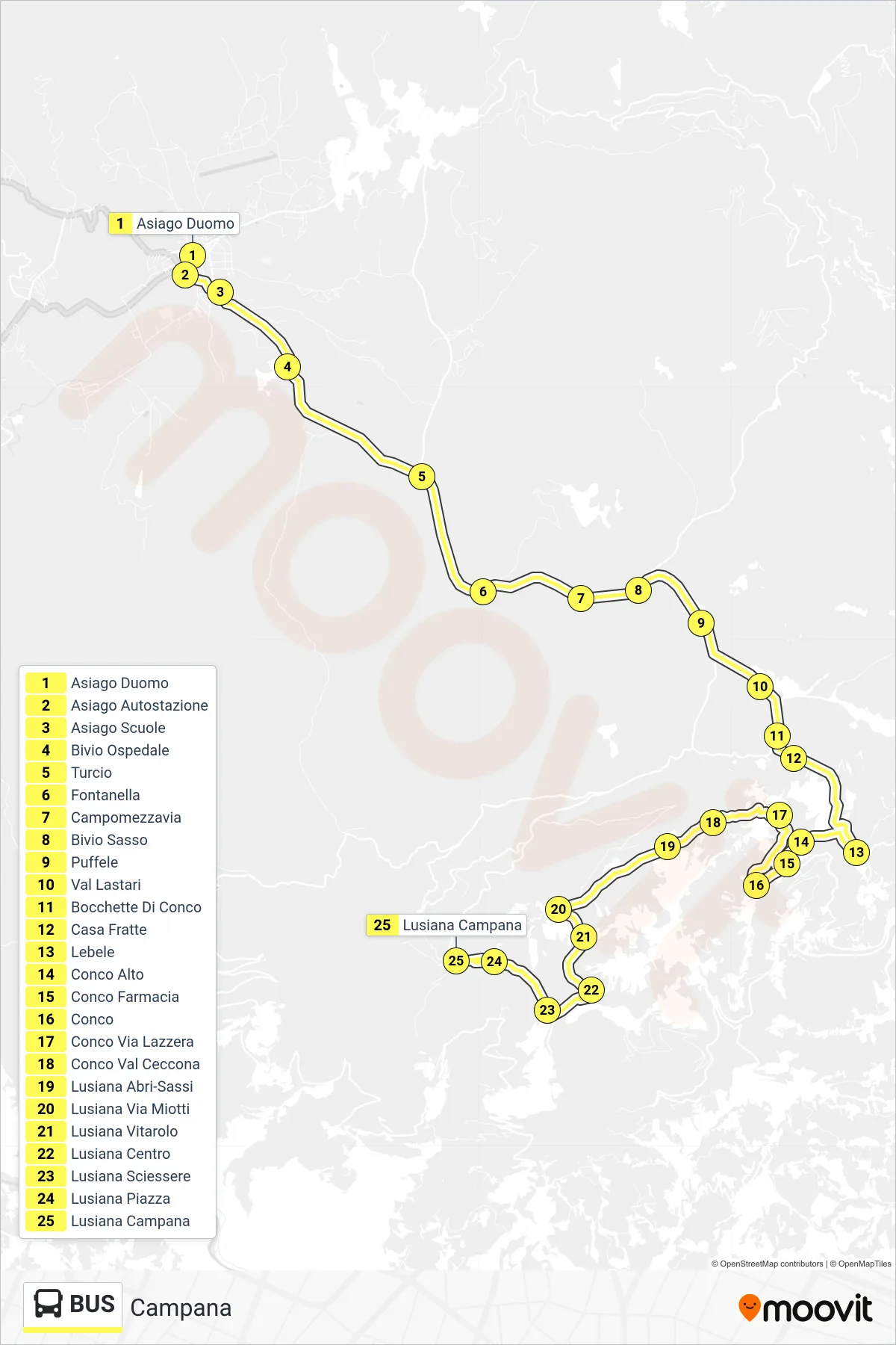 Linea BUS bus (Campana) - Percorsi e fermate sulla mappa