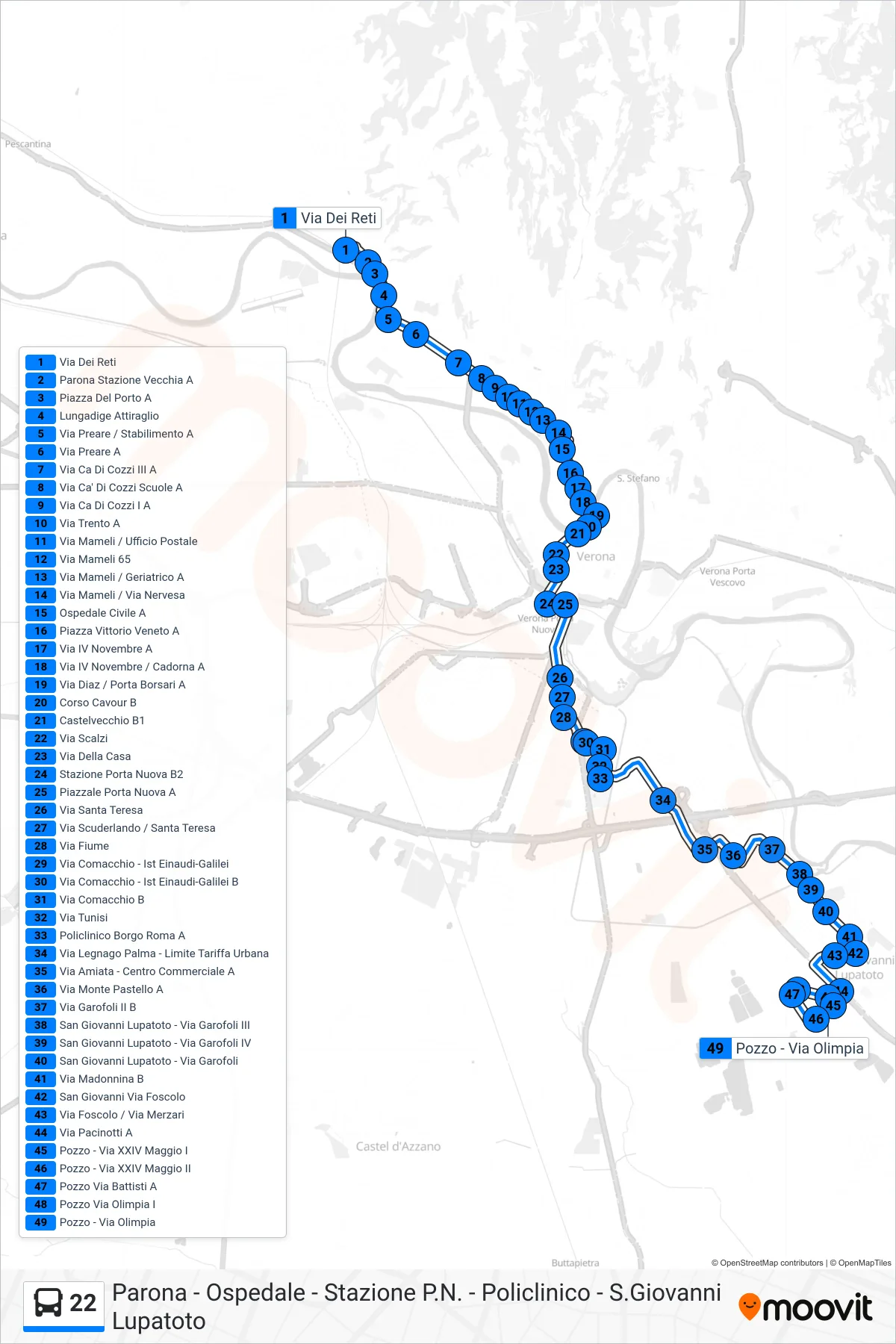 Linea 22  bus (Pozzo) - Percorsi e fermate sulla mappa