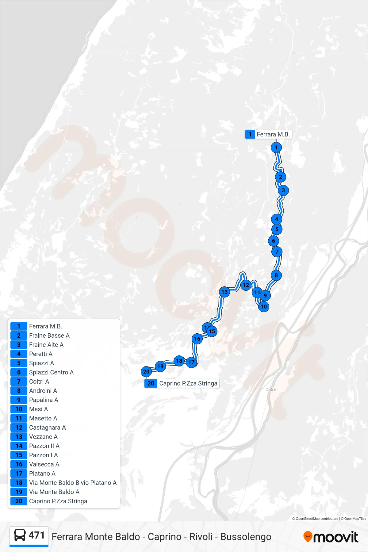 Linea 471 bus (Caprino Veronese) - Percorsi e fermate sulla mappa