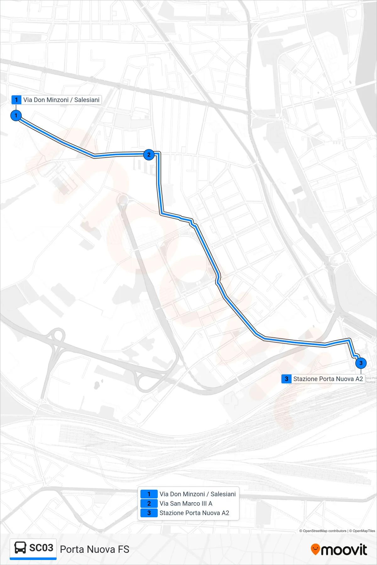 Linea SC03 bus (Porta Nuova FS) - Percorsi e fermate sulla mappa