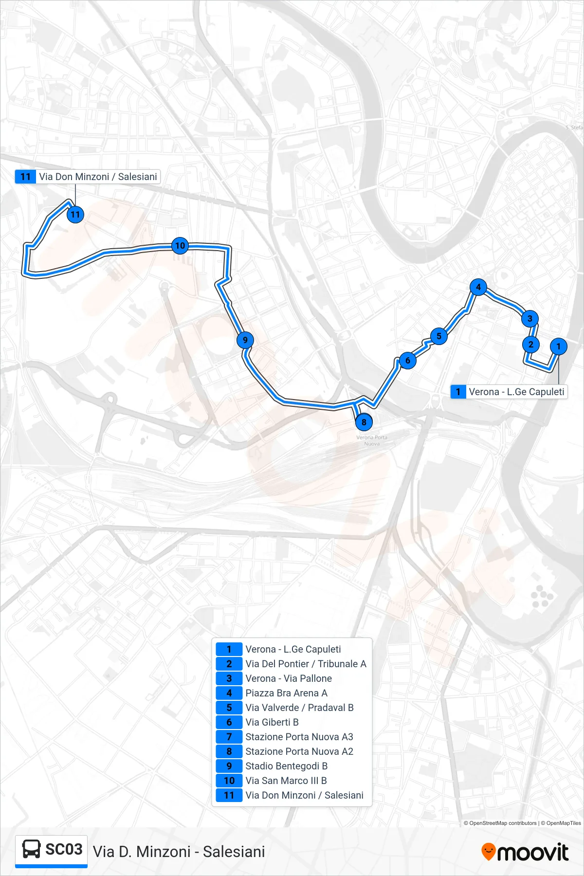 Linea SC03  bus (Via D. Minzoni - Salesiani) - Percorsi e fermate sulla mappa