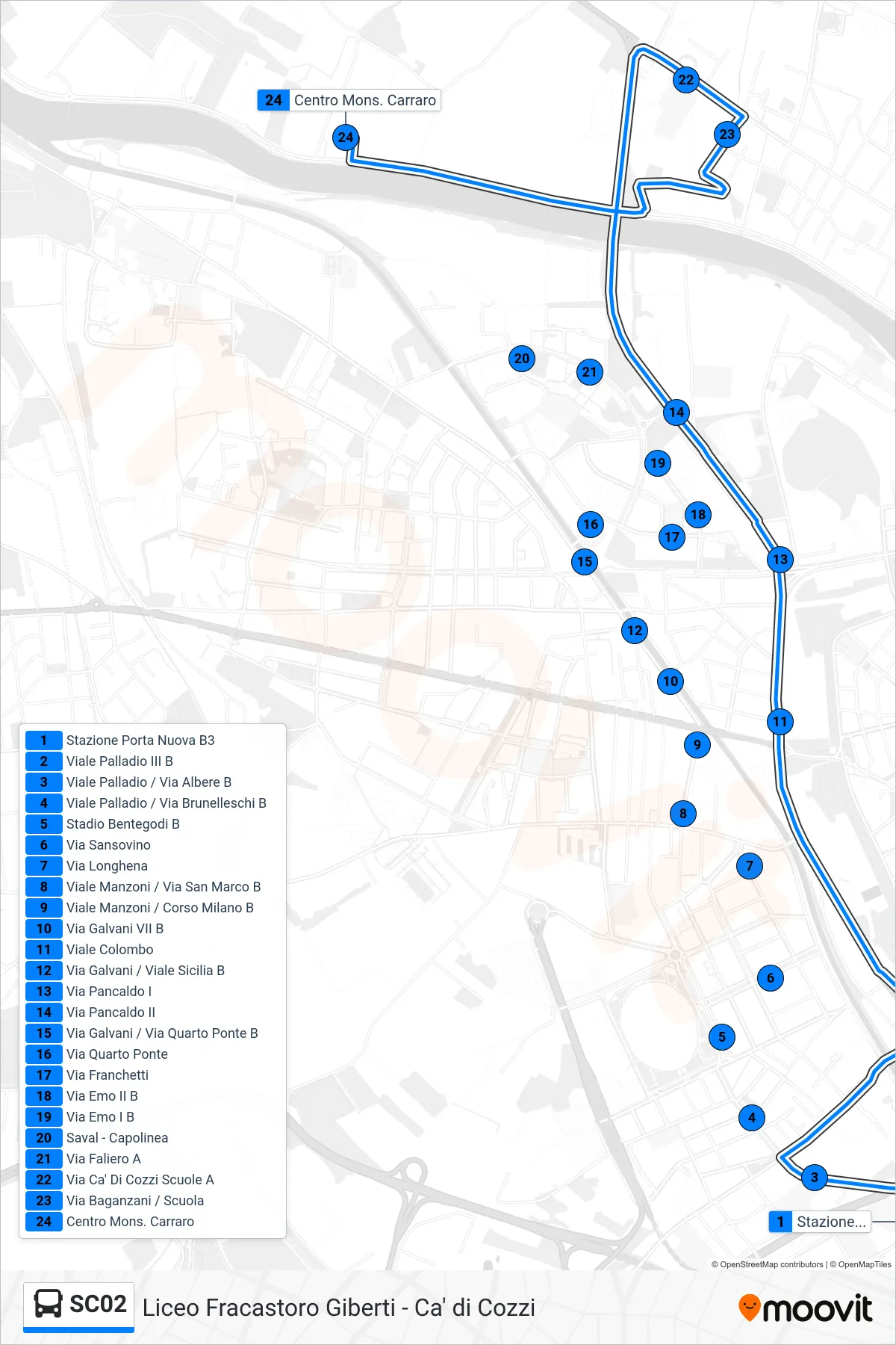 Linea SC02  bus (Liceo Giberti) - Percorsi e fermate sulla mappa