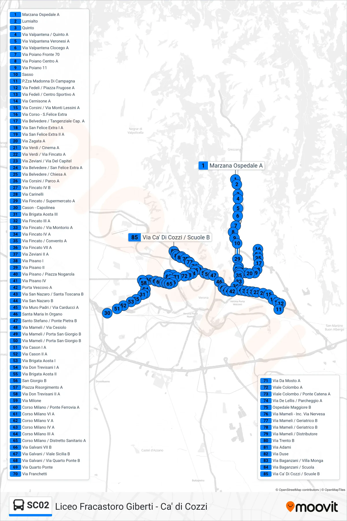 Linea SC02 bus (Liceo Fracastoro) - Percorsi e fermate sulla mappa