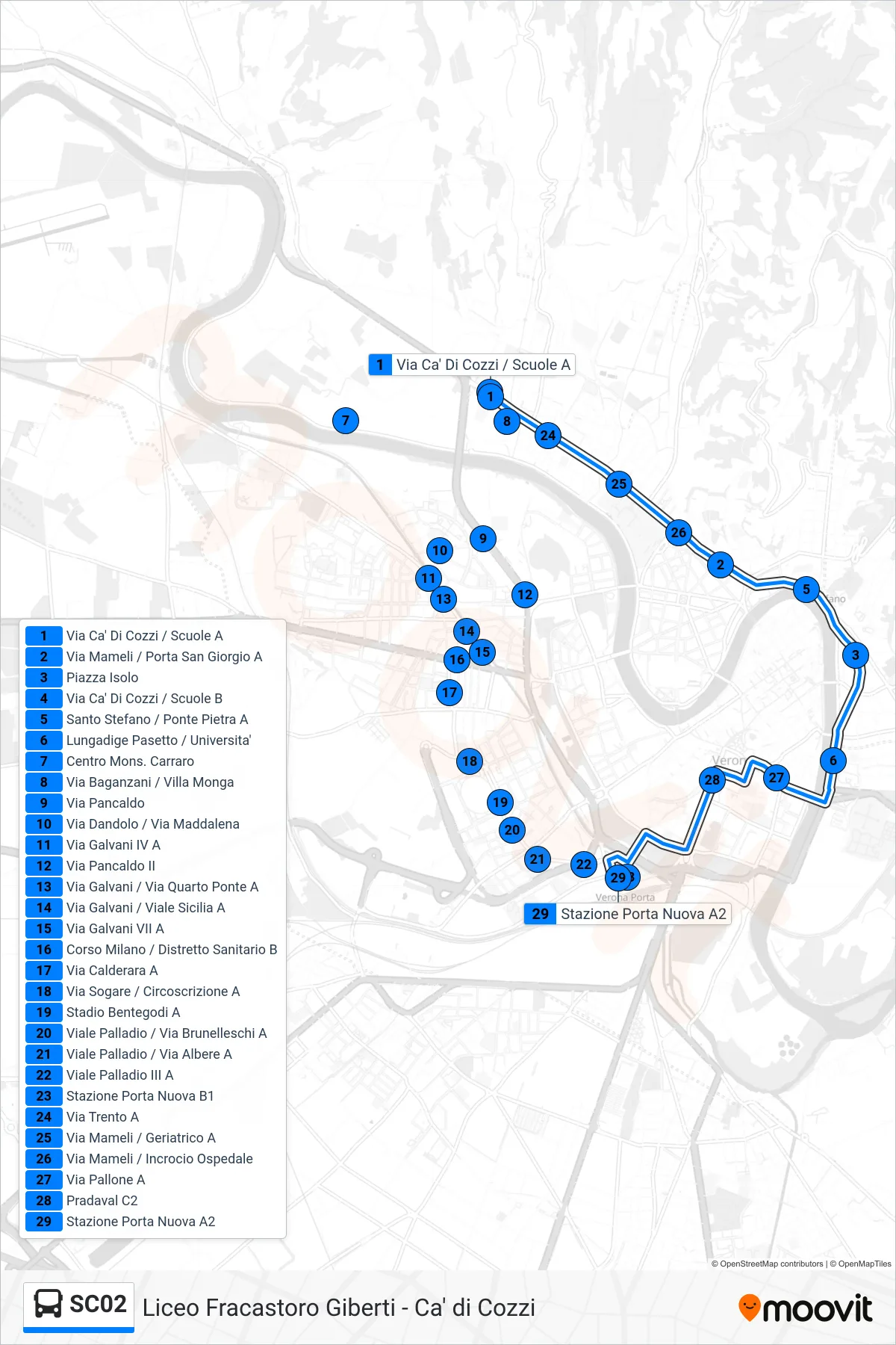 Linea SC02  bus (Porta Nuova FS) - Percorsi e fermate sulla mappa