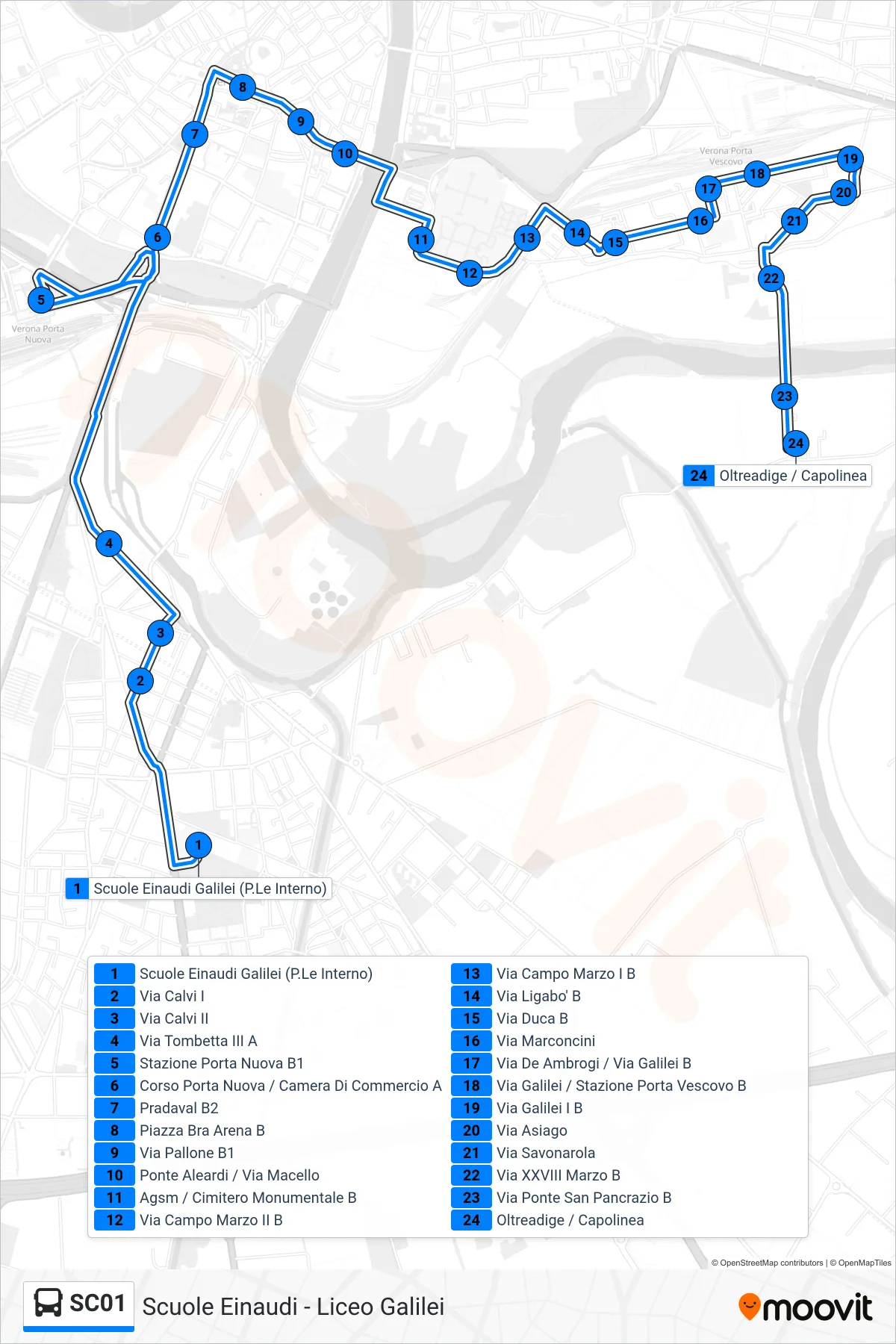 Linea SC01  bus (Oltreadige) - Percorsi e fermate sulla mappa