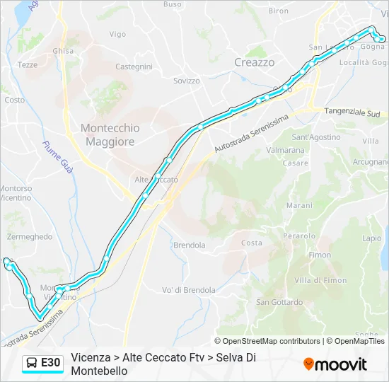 Percorso linea bus E30
