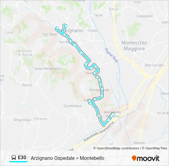 Percorso linea bus E30