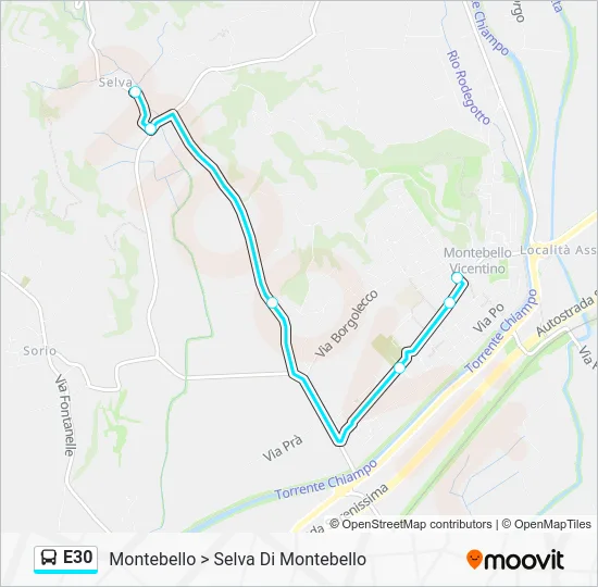 Percorso linea bus E30