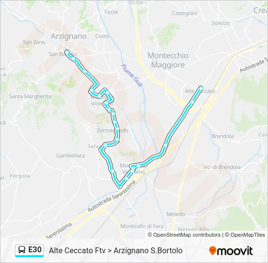 Percorso linea bus E30