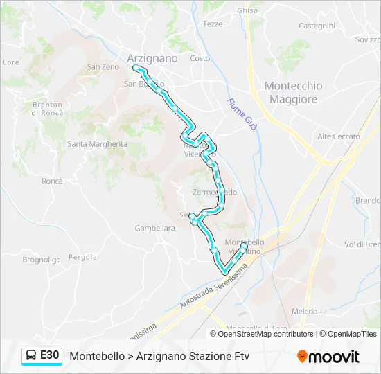 Percorso linea bus E30