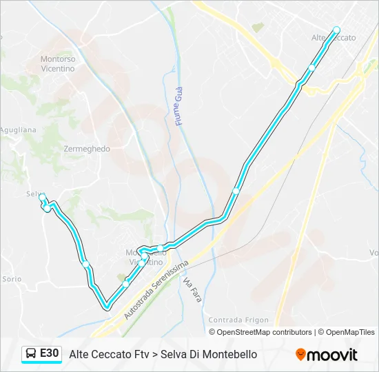 Percorso linea bus E30