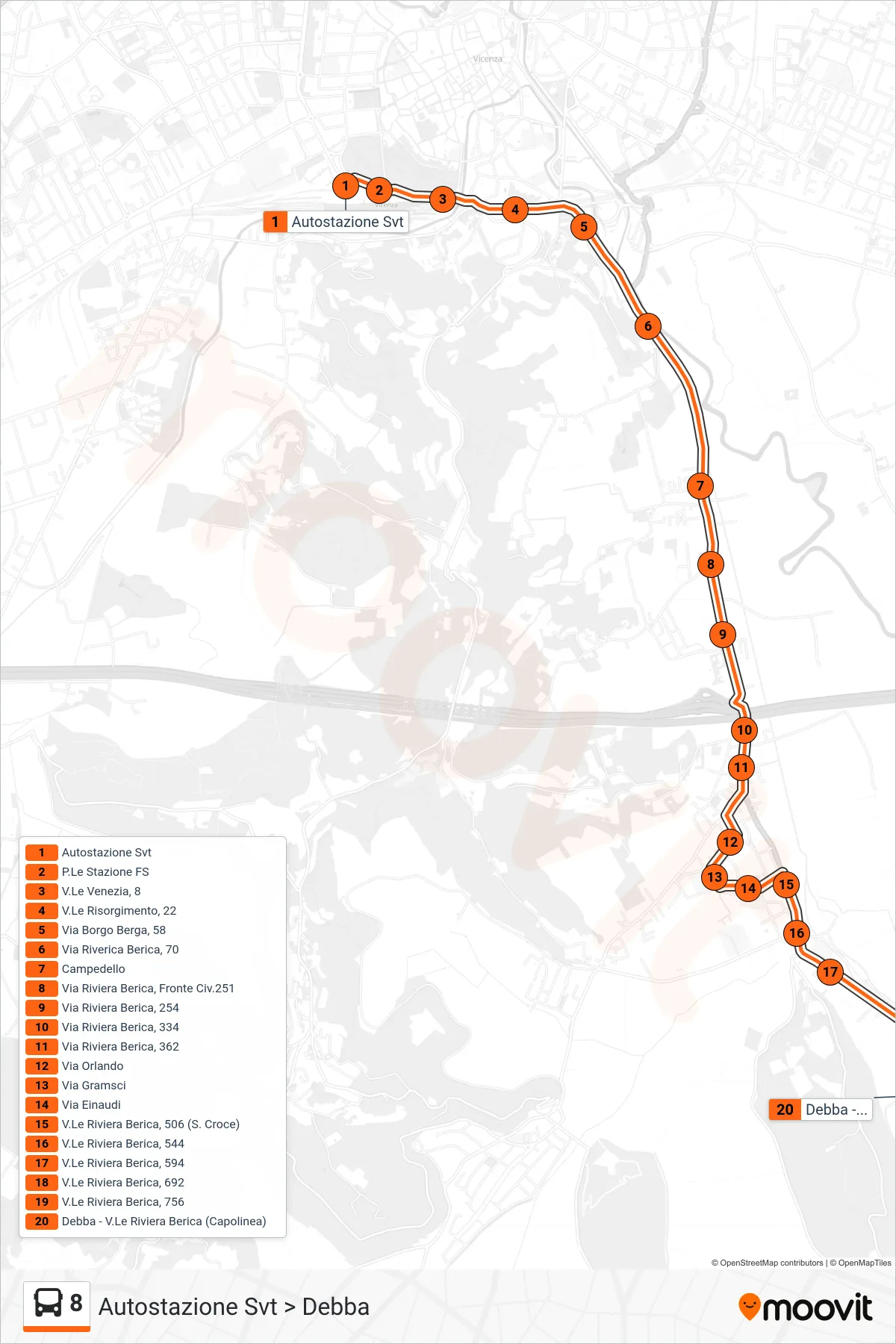 Linea 8 bus (Autostazione Svt > Debba) - Percorsi e fermate sulla mappa