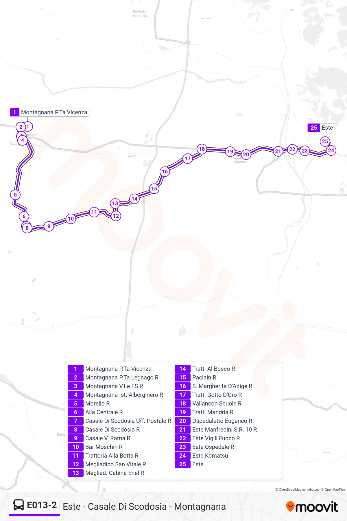Linea E013-2 bus (Este) - Percorsi e fermate sulla mappa
