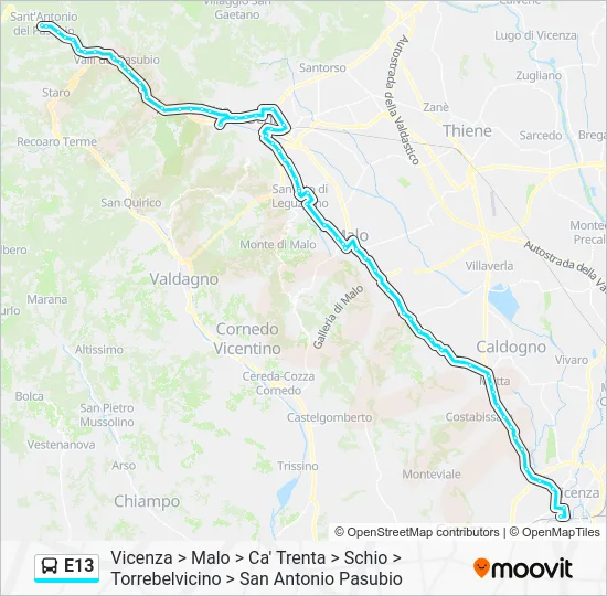 Percorso linea bus E13