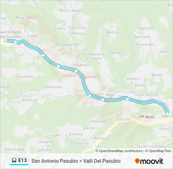 Percorso linea bus E13