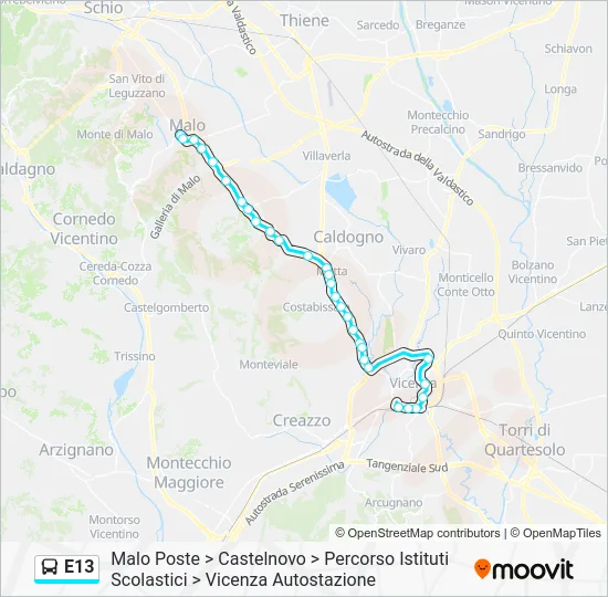 Percorso linea bus E13