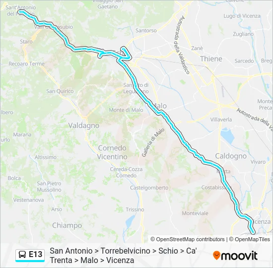 Percorso linea bus E13