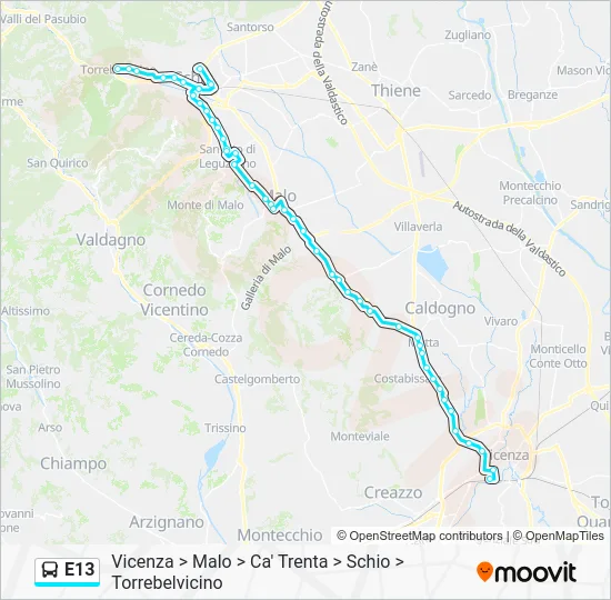 Percorso linea bus E13