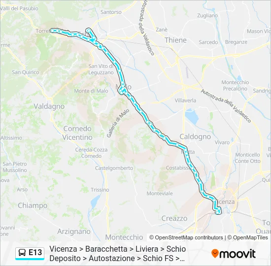 Percorso linea bus E13