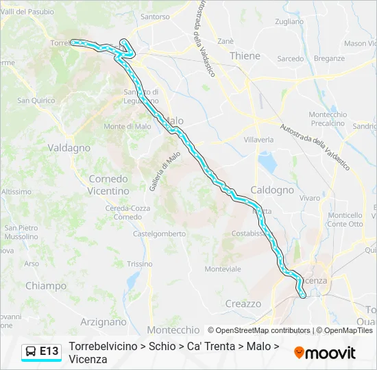 Percorso linea bus E13