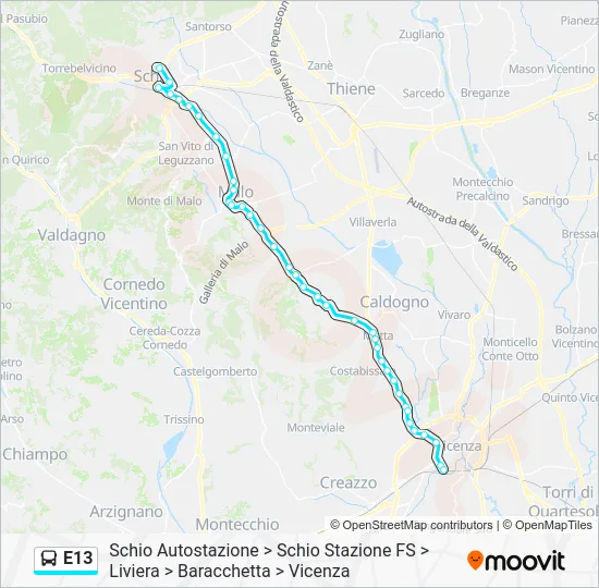 Percorso linea bus E13