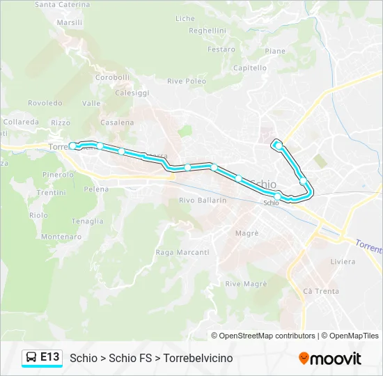 Percorso linea bus E13