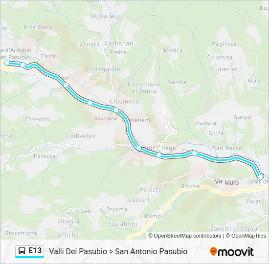 Percorso linea bus E13