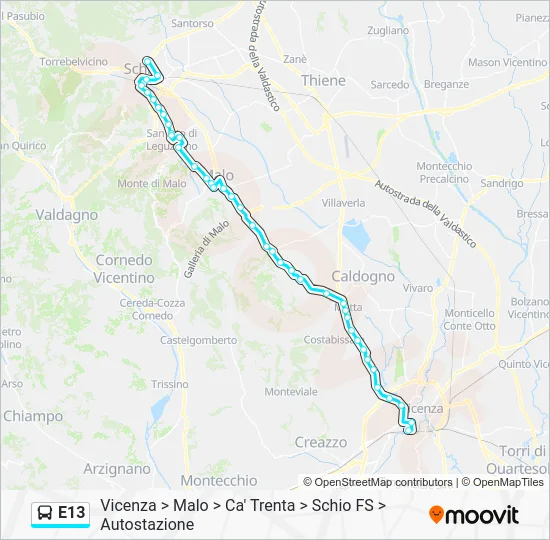 Percorso linea bus E13