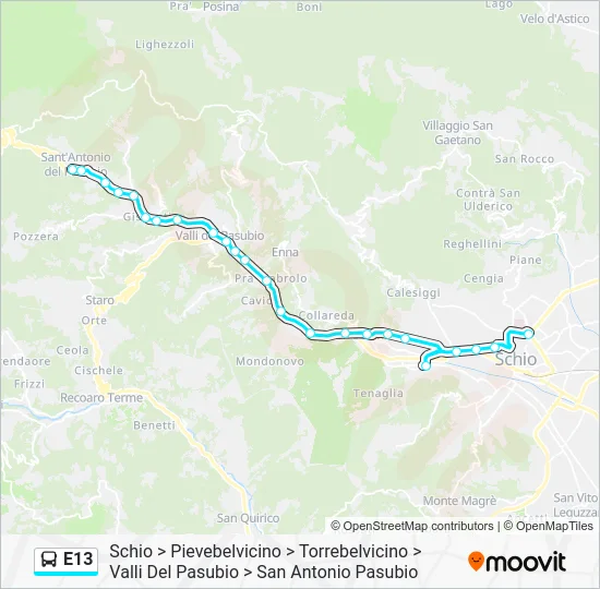 Percorso linea bus E13