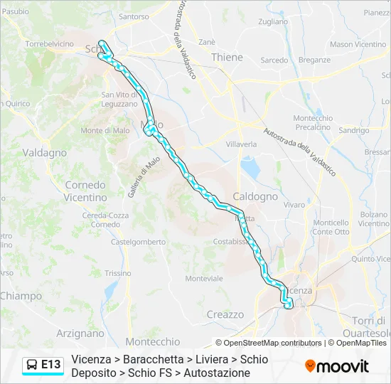 Percorso linea bus E13