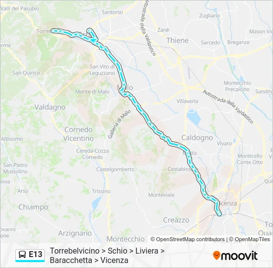 Percorso linea bus E13