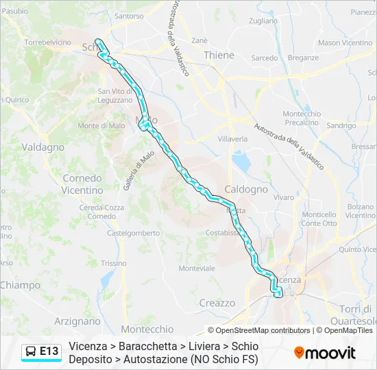 Percorso linea bus E13