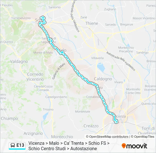 Percorso linea bus E13