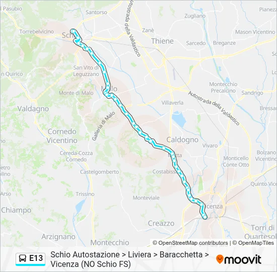 Percorso linea bus E13