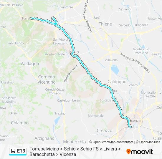 Percorso linea bus E13