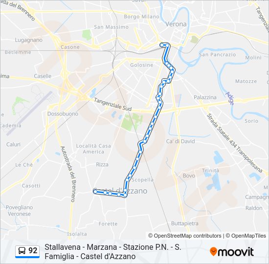 Percorso linea bus 92