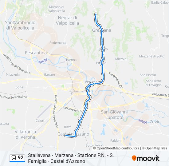 Percorso linea bus 92