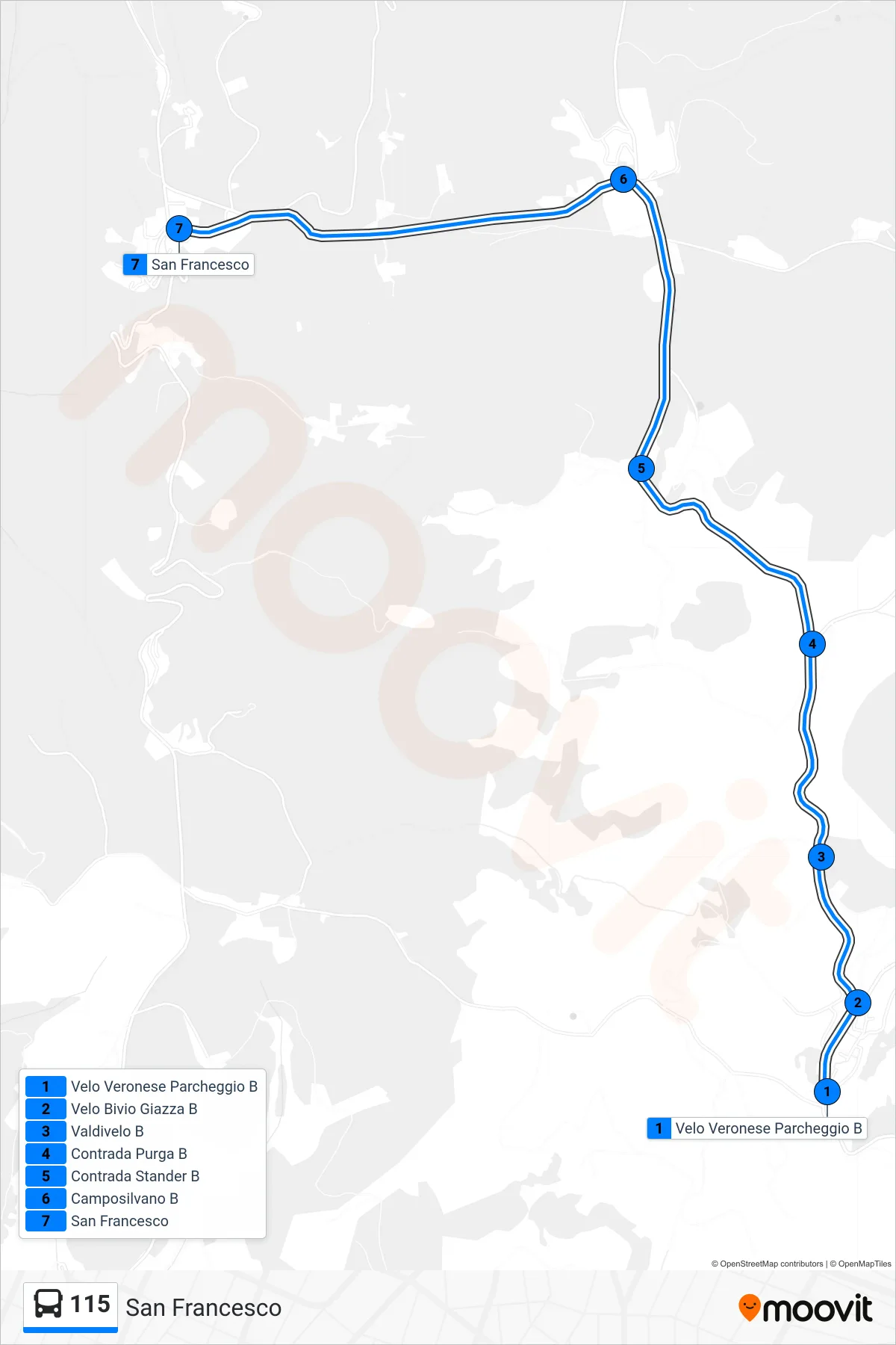 Linea 115  bus (San Francesco) - Percorsi e fermate sulla mappa